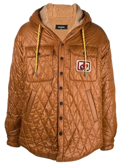 Dsquared2 Hooded Quilted-effect Coat In Brown