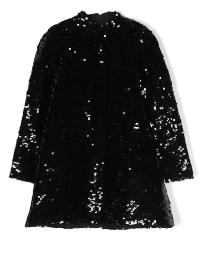 Zadig & Voltaire Kids' Sequin-embellished Mock-neck Dress In Noir