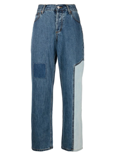 Still Here Contrast-patch Detail Straight Leg Jeans In Blue
