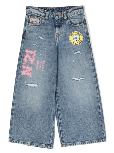N°21 Kids' Wide Leg Cotton Denim Jeans In Blue