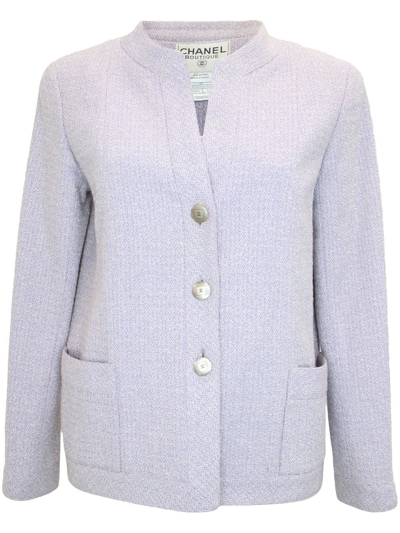 Pre-owned Chanel 1998 Collarless Woven Jacket In Purple