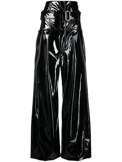 Philosophy Di Lorenzo Serafini High-shine Wide-leg Trousers In Black