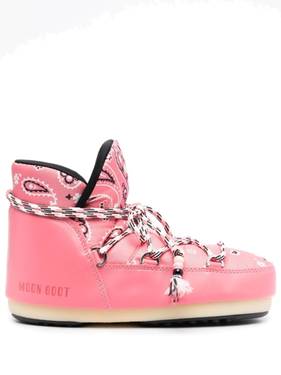Alanui X Moonboot Bandana-print Lace-up Ankle Boots In Pink