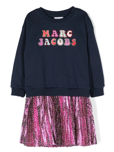 Marc Jacobs Kids' Navy And Pink Logo Print Sweatshirt Dress In Blue