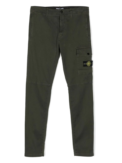 Stone Island Junior Cargo Green Cotton Pants With Logo Stone Island Kids In V0158