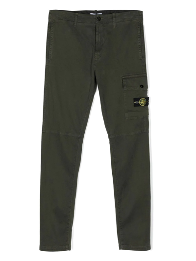 Stone Island Junior Cargo Green Cotton Pants With Logo Stone Island Kids