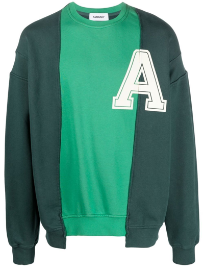 Ambush Multi-panel Long-sleeve Sweatshirt In Green Gables Off White