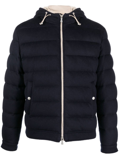 Eleventy Hooded Zipped-up Padded Jacket In Blue