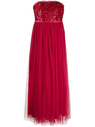 Needle & Thread Tempest Strapless Bodice Gown In Deep Red