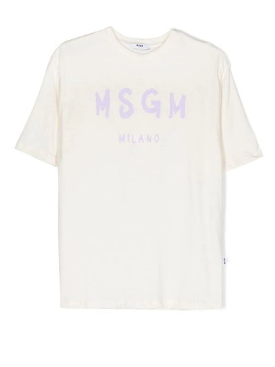 Msgm Kids' Logo-print Cotton T-shirt In Crema