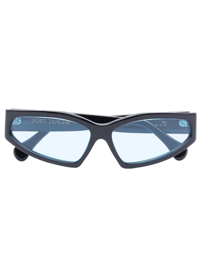 Port Tanger Talid Rectangular Sunglasses In Black With Blue Lens