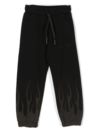 Vision Of Super Kids' Black Sweatpants For Boy With Flames