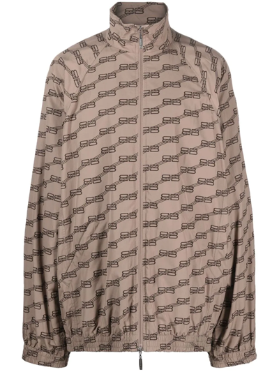 Balenciaga Brown Monogram Print Track Jacket In Beige