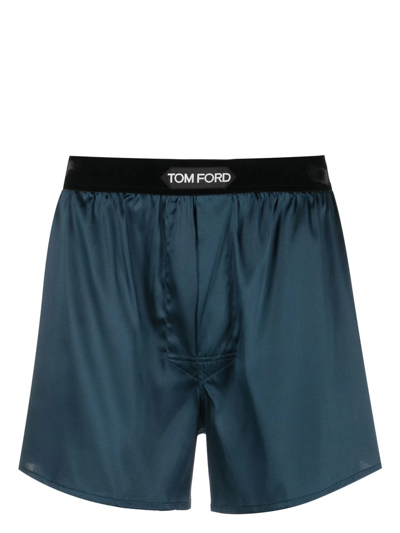 Tom Ford Logo-waistband Boxers In Blue