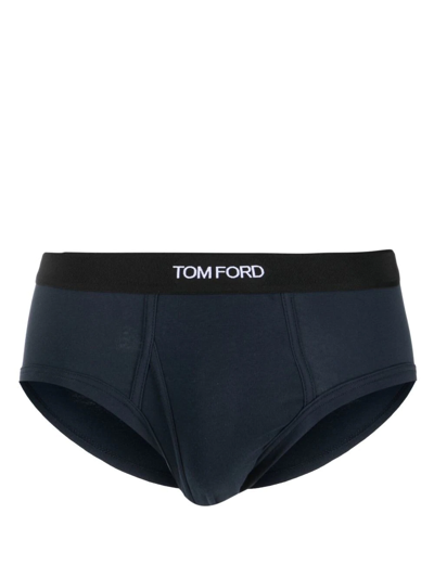 Tom Ford Logo裤腰三角内裤 In Blue