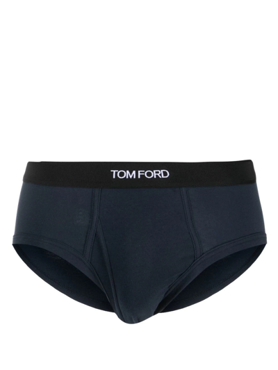 Tom Ford Logo Waistband Briefs In Blue