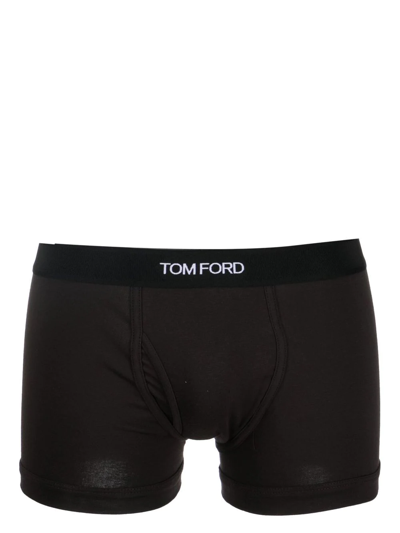 Tom Ford Logo-waistband Boxer Briefs In Brown