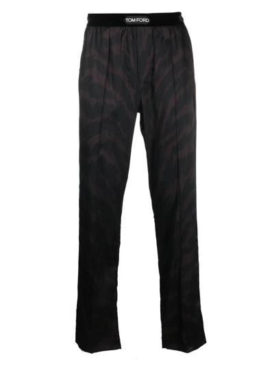 Tom Ford Patterned Logo-waistband Pyjama Trousers In Black