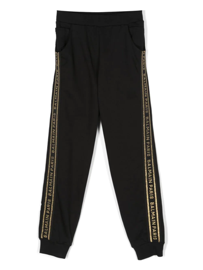 Balmain Teen Embroidered-logo Track Pants In Black