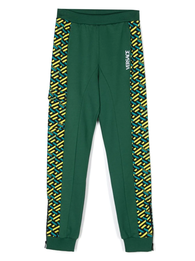 Versace Kids' Geometric-pattern Print Track Pants In Green