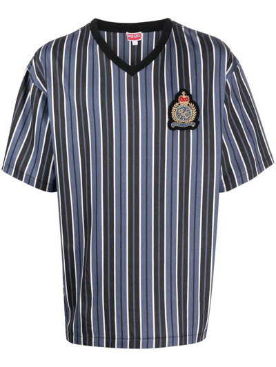 Kenzo Logo-patch Striped T-shirt In Dark Blue