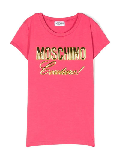 Moschino Teen Debossed-logo T-shirt In Pink
