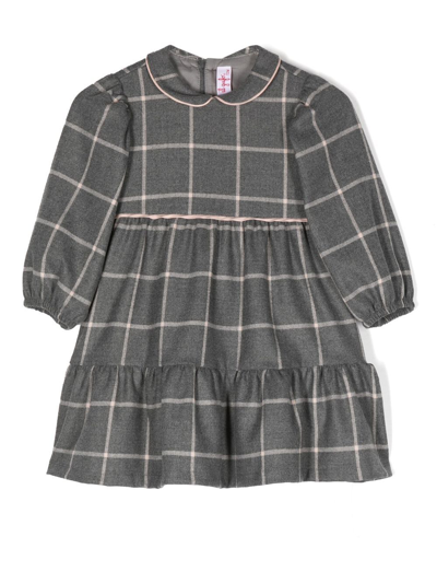 Il Gufo Babies' Check Long-sleeve Dress In Grey/pink
