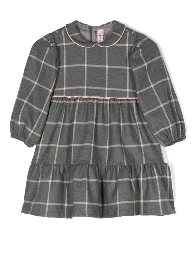 Il Gufo Babies' Check Long-sleeve Dress In Grey