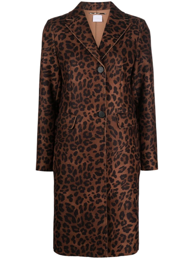 Merci Leopard-print Single-breasted Coat In Brown