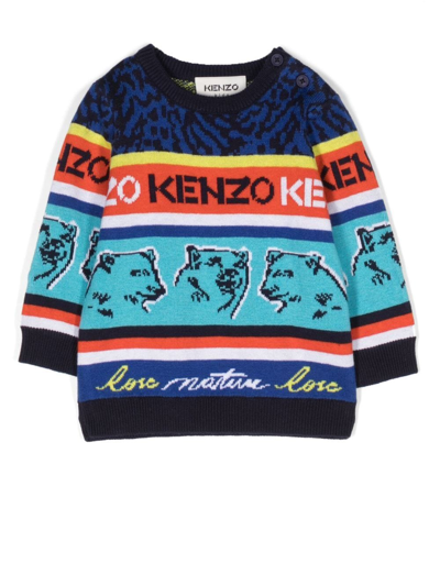 Kenzo Babies' Logo-jacquard Knitted Jumper In Blue