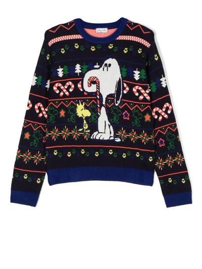 Marc Jacobs Teen Snoopy Intarsia-knit Jumper In Blue