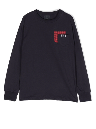 Fay Kids' Logo-print Long-sleeve T-shirt In Blue