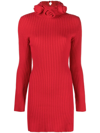 Blumarine Short Knit Dress With 3d Roses In Rosso