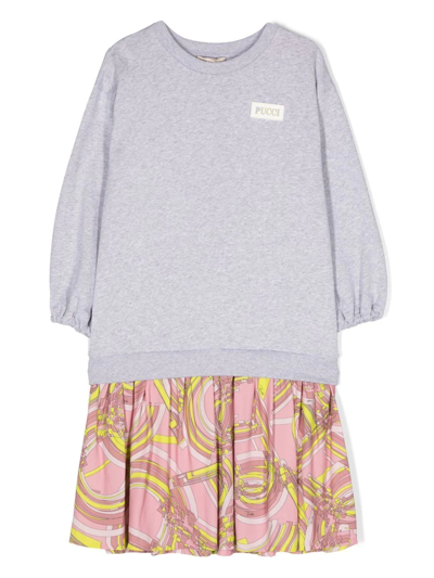 Pucci Junior Kids' Graphic-print Sweatshirt Dress In Grey
