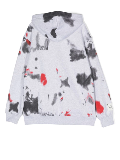 Msgm Teen Tie-dye Logo-print Hoodie In Grey