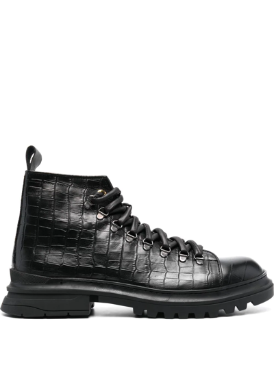 Giuliano Galiano Ronnie Cocco Crocodile-effect Boots In Negro