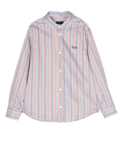 Fay Kids' Striped Long-sleeve Shirt In White
