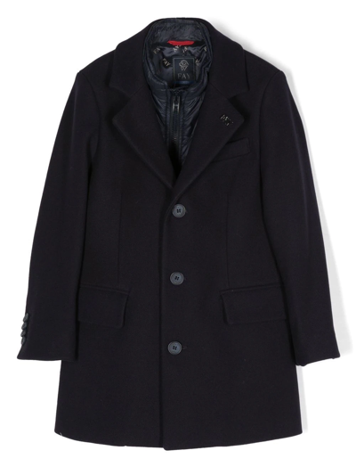 Fay Kids' Layered Single-breasted Coat In Blue