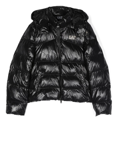Emporio Armani Kids' Logo-print Hooded Padded Jacket In Black