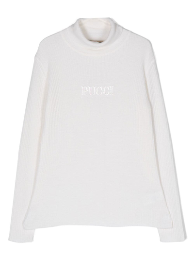 Pucci Junior Kids' Embroidered-logo Long-sleeve T-shirt In White