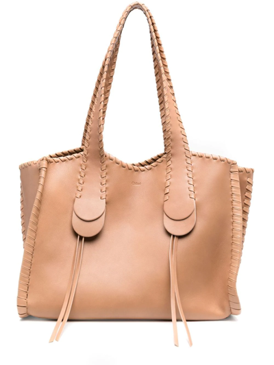 Chloé Mony Large Whipstitch Leather Tote Bag In Brown