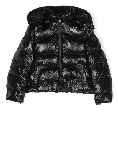 Emporio Armani Kids' Logo-print Hooded Padded Jacket In Black