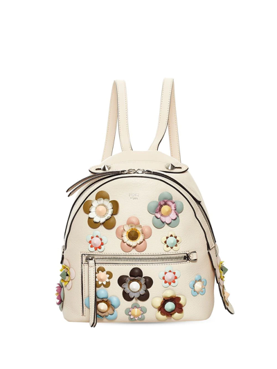 Pre-owned Fendi Mini By The Way Flowerland Backpack In White