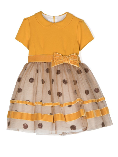 Colorichiari Kids' Polka-dot Print Tulle Dress In Yellow