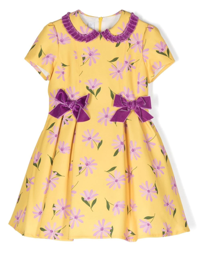 Colorichiari Kids' Floral-print A-line Dress In Yellow