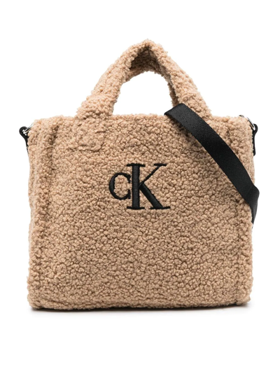 Calvin Klein Kids' Logo-print Fleece Tote Bag In Brown