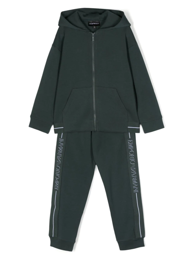 Emporio Armani Kids' Logo-tape Hooded Tracksuit In Green
