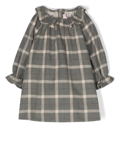 Bonpoint Babies' Checked Ruffle-trim Dress In Grey
