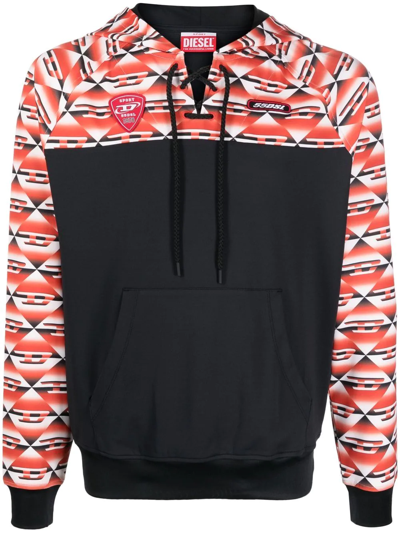 Diesel Monogram Panelled Hoodie In Black