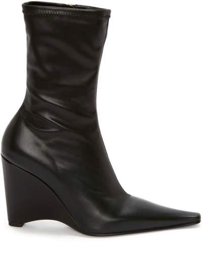 Jw Anderson Wedge Leather Boots In Nero